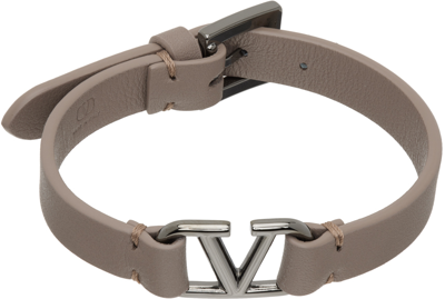 Shop Valentino Taupe Vlogo Signature Calfskin Bracelet In Clay