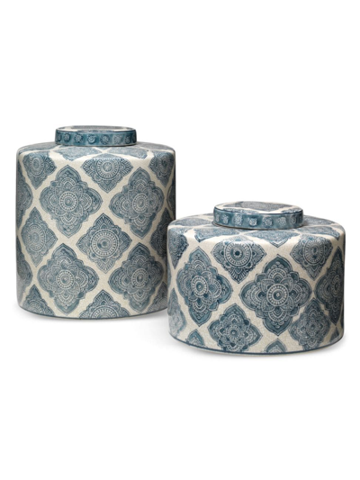 Shop Jamie Young Co. Oran Two-piece Ceramic Canister Set In Blue And White
