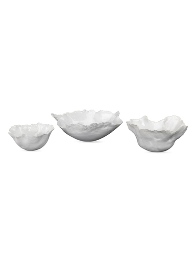 Shop Jamie Young Co. Fleur White Three-piece Ceramic Bowl Set In White Cera