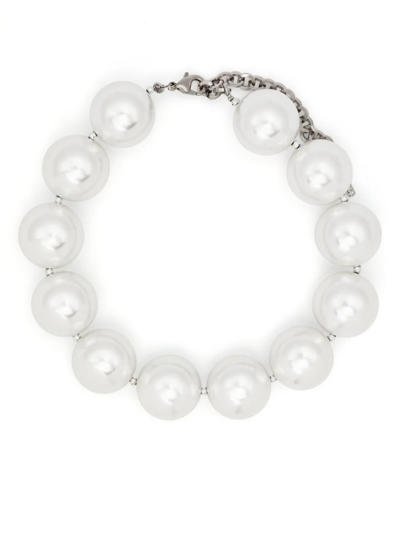 Shop Alessandra Rich Pearl Necklace In White
