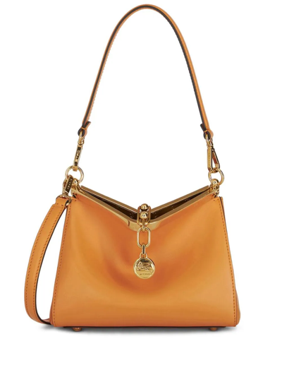 Shop Etro Vela Shoulder Bag In Leather In Yellow & Orange