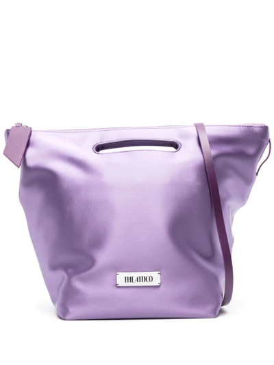 Shop Attico Logo-plaque Satin-finish Tote Bag In Pink & Purple