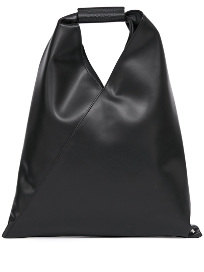 Shop Mm6 Maison Margiela Small Japanese Leather Tote Bag In Black