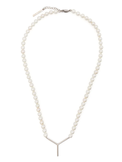 Shop Y/project Pearl Necklace With Logo Plaque In Metallic