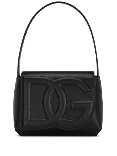 Shop Dolce & Gabbana Shoulder Bag In Leather With Embossed Logo In Black