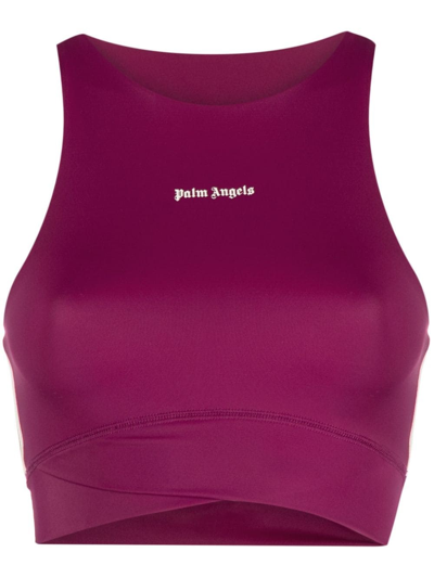 Shop Palm Angels Crop Top With Print In Pink & Purple