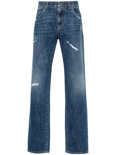 Shop Dolce & Gabbana Straight Jeans With A Worn Effect In Blue