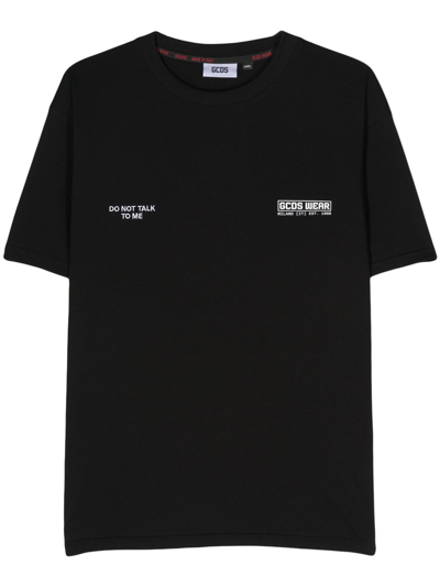Shop Gcds Don`t Talk To Me Cotton T-shirt In Black