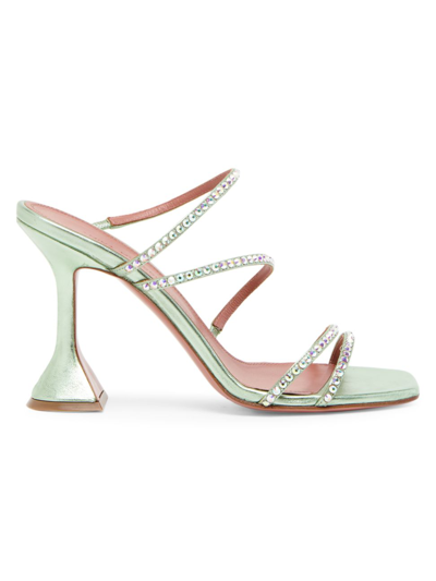 Shop Amina Muaddi Women's Naima 95mm Crystal-embellished Metallic Leather Sandals In Pixie Green