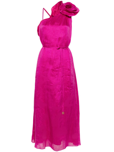 Shop Aje Pink Quintessa Floral-appliqué Linen Dress - Women's - Linen/flax/polyester/silk In Purple
