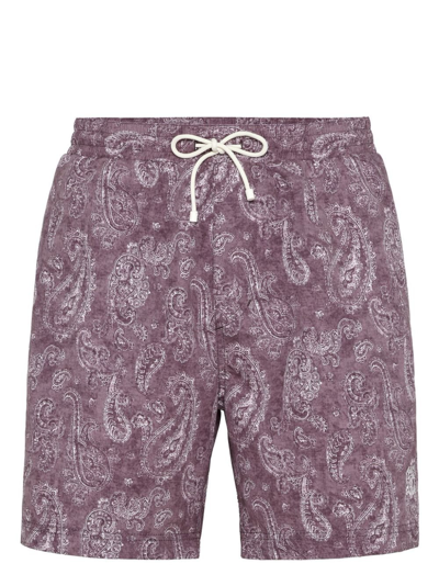 Shop Brunello Cucinelli Purple Bandana-print Swim Shorts