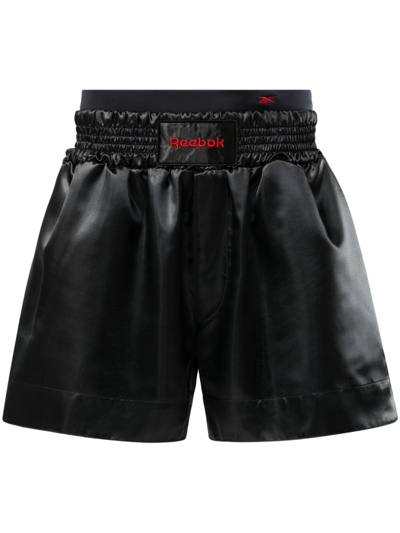 Shop Reebok Ltd Black Double Waistband Faux-leather Shorts