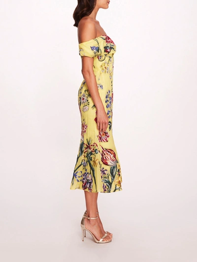 Shop Marchesa Alexander Midi Dress In Yellow Multi