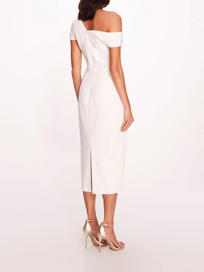 Shop Marchesa Asymmetrical Crepe Midi Dress In Ivory