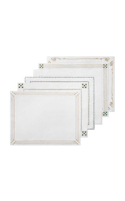 Shop Tiffany & Co Set-of-six Berries Embroidered-linen Placemats In Multi
