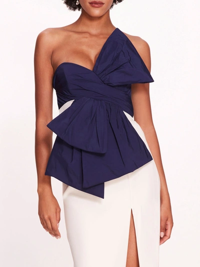 Shop Marchesa Deconstructed Bow Gown In Navy/ivory