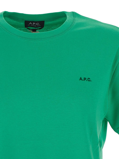 Shop Apc Flocked Logo T-shirt In Green