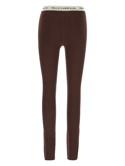 Shop Sporty And Rich Logo Waistband Leggins In Brown