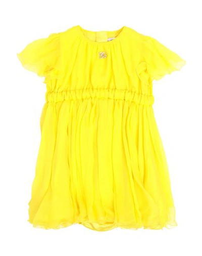 Shop Dolce & Gabbana Newborn Girl Baby Dress Yellow Size 3 Silk, Bronze