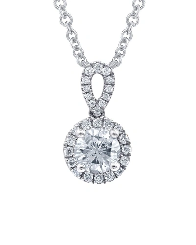 Diana M. 18kt White Gold Diamond Halo Pendant Featuring 0.51 Ct Round Center And 0.50 Cts Round Diamonds Arou In White