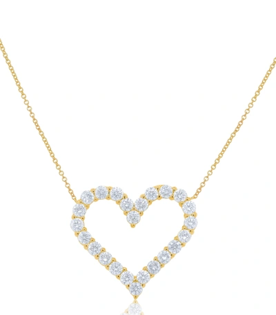 Diana M. 18kt Yellow Gold Open Heart Pendant Featuring 5.85 Cts Of Round Diamonds, 24 Stones In Yellow