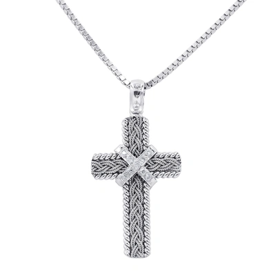 Diana M. 18kt White Gold Diamond Cross Pendant Containing 0.10 Cts Of Round Diamonds In White