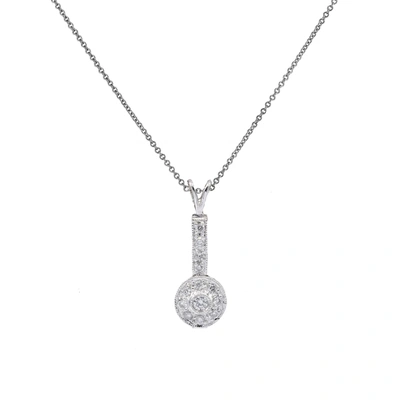 Diana M. 14 Kt White Gold, 16.50" Diamond Pendant With Halo Design Adorned With 0.50 Cts Tw Round Diamonds In White