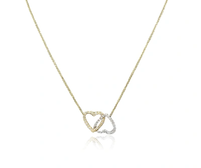 Diana M. 14 Kt Two Tone Gold Diamond Pendant With Two Interlocking Hearts Design Adorned With 0.35 Cts Tw Dia In White