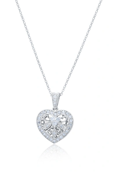 Diana M. 14 Kt White Gold Diamond Pendant With A Filigree Heart Design Adorned With 0.60 Cts Tw Diamonds In White