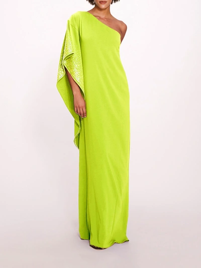 Shop Marchesa One Shoulder Kaftan In Chartreuse