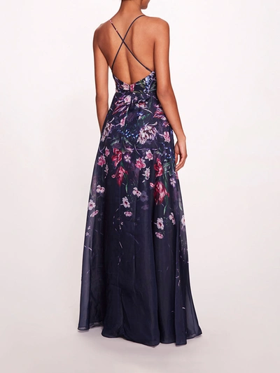 Shop Marchesa Ribbons Gown In Navy Multi