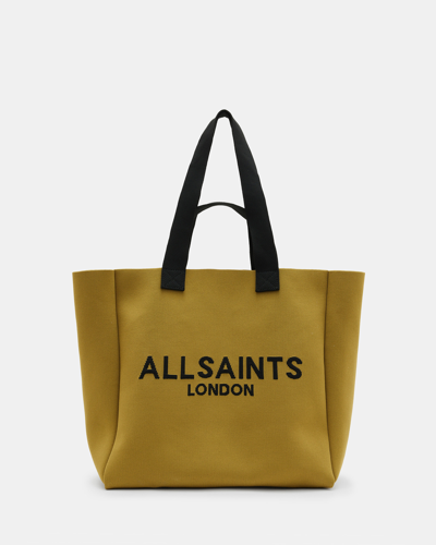 Shop Allsaints Izzy Logo Print Knitted Tote Bag In Sap Green
