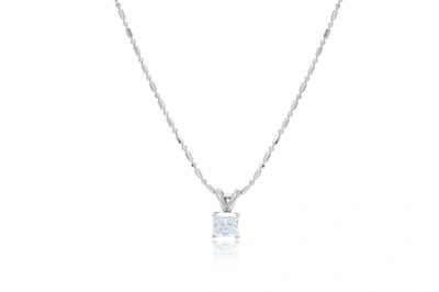 Diana M. 14kt White Gold Solitaire Diamond Pendant Featuring 0.84 Ct Clarity Enhanced Princess Cut Diamond In White