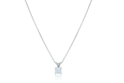 Diana M. 14kt White Gold Solitaire Diamond Pendant Featuring 0.84 Ct Clarity Enhanced Princess Cut Diamond In White