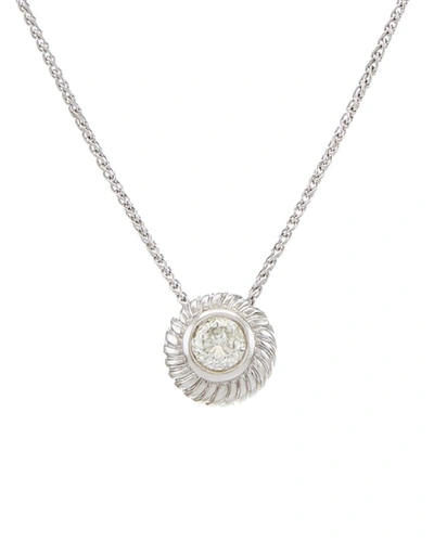 Diana M. 14 Kt White Gold Diamond Pendant With Waved Design Surrounding Center 0.70 Cts Tw Round Diamond In White