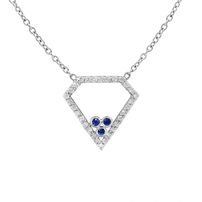 Diana M. 18kt White Gold Diamond And Sapphire Diamond Shaped Pendant Featuring 0.60 Cts Tw In White