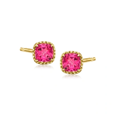 Shop Rs Pure By Ross-simons Pink Topaz Beaded Halo Stud Earrings In 14kt Yellow Gold