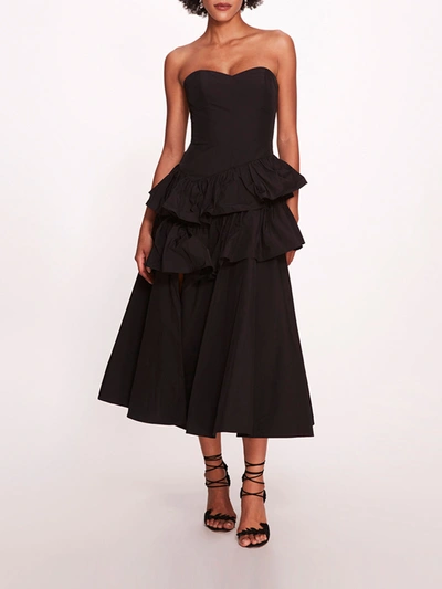 Shop Marchesa Taffeta Tiered Midi Dress In Black