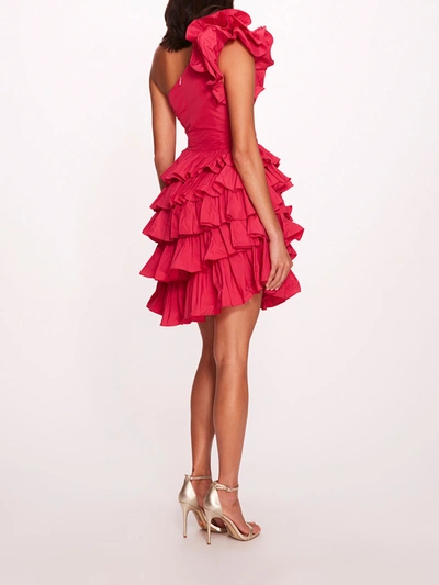 Shop Marchesa Taffeta Tiered Mini Dress In Fuchsia