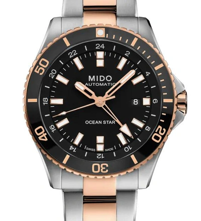 Shop Mido Ocean Star Gmt Automatic Mens Watch M0266292205100 In Two Tone  / Black / Gold Tone / Rose / Rose Gold Tone
