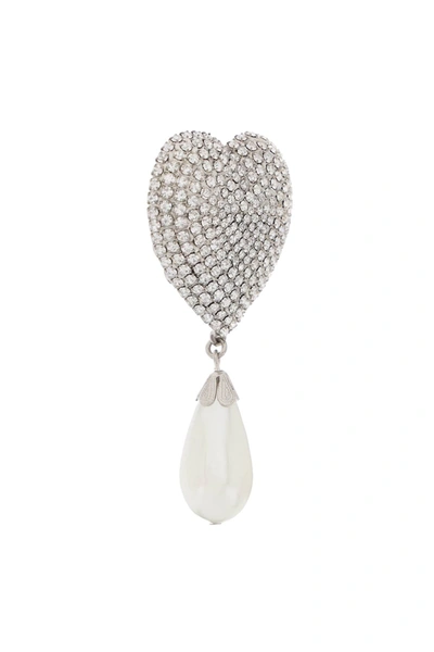 Shop Alessandra Rich Heart Crystal Earrings With Pearls
