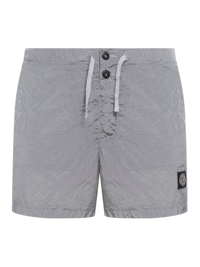 Shop Stone Island Compass Patch Swim Shorts In Grey
