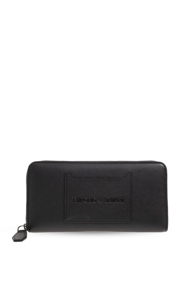 Shop Emporio Armani Leather Wallet With Logo In Black