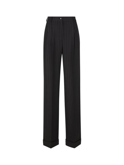 Shop Dolce & Gabbana Striped Pleated Tailored Pants In Black