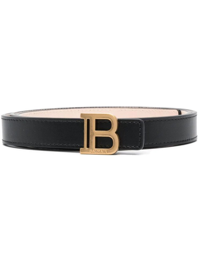 Shop Balmain Logo Buckle Belt In Black
