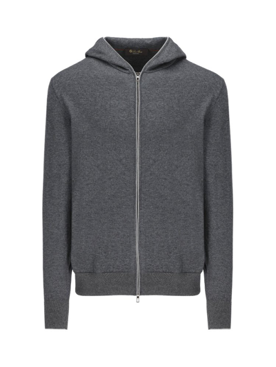 Shop Loro Piana Zip Up Sleeved Hoodie In Grey