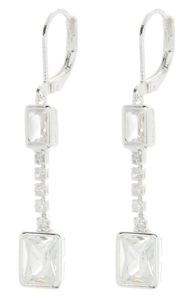 Shop Anne Klein Maple Emerald Cut Linear Drop Earrings In Slv/ Cry