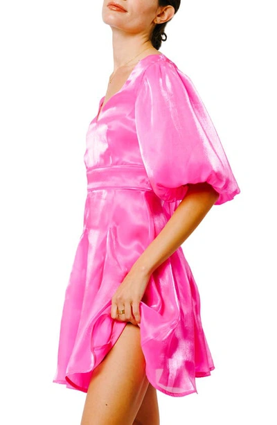 Shop Ciebon Kassady Metallic Puff Sleeve Minidress In Pink