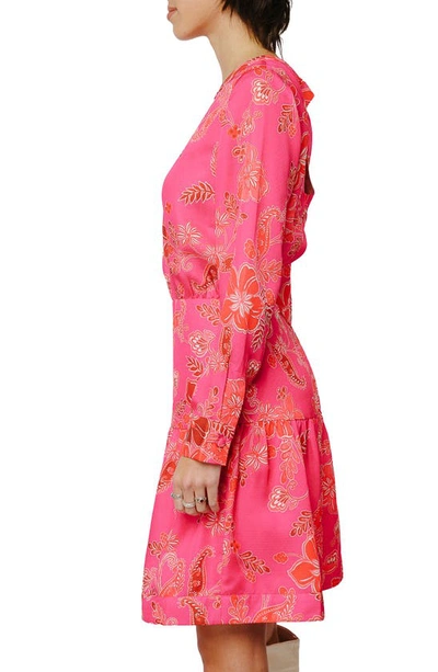 Shop Ciebon Floral Long Sleeve Back Cutout Fit & Flare Dress In Pink Multi