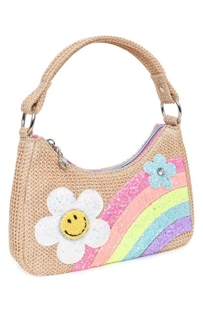 Shop Omg Accessories Kids' Daisy Straw Shoulder Bag In Natural